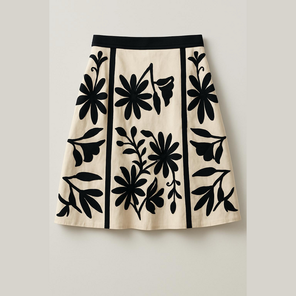 Tory Burch White and Black Embellished A-Line Skirt - Picture 3 of 3